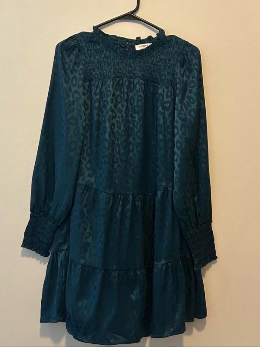 Umgee women’s Teal Green Leopard Print Tiered Dress